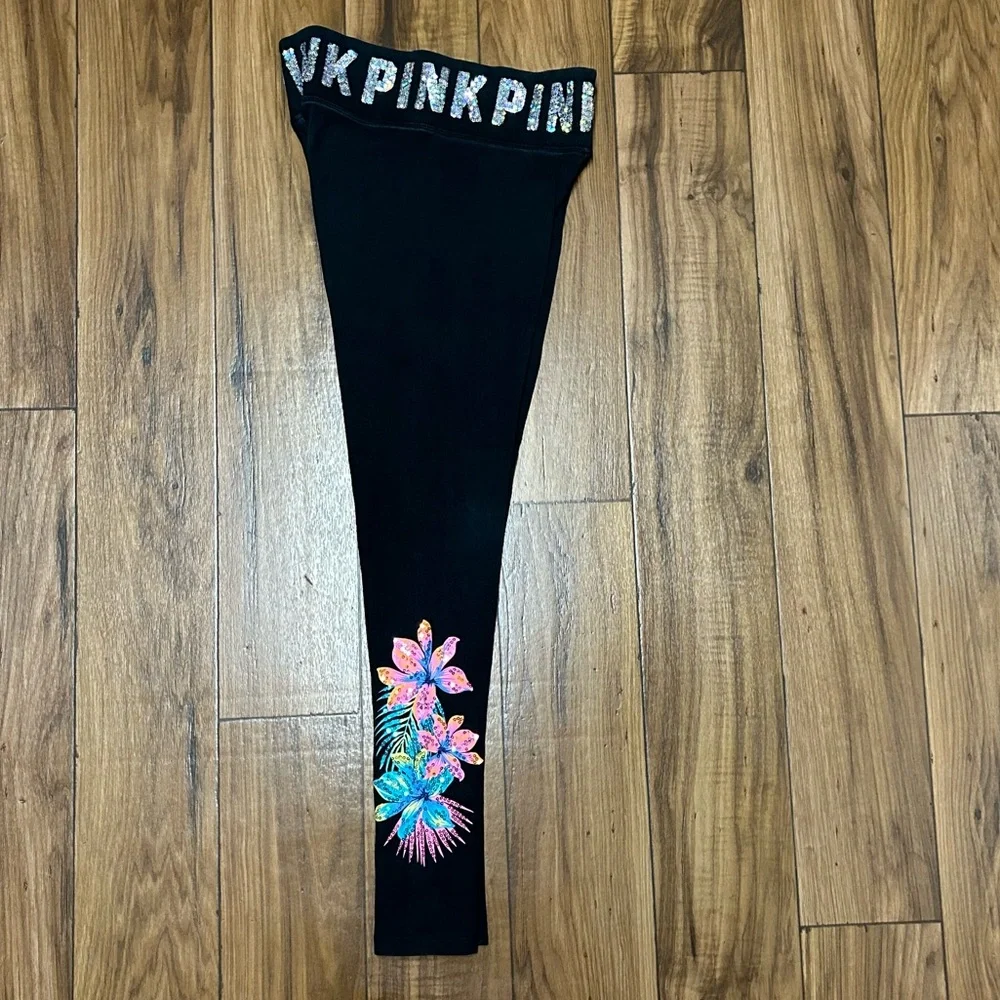 PINK VS TROPICAL HIBISCUS FLORAL BLING LEGGINGS